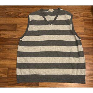 J.Crew Men’s XL Sweater Vest Gray Stripe Cotton Cashmere Blend V Neck Pullover C